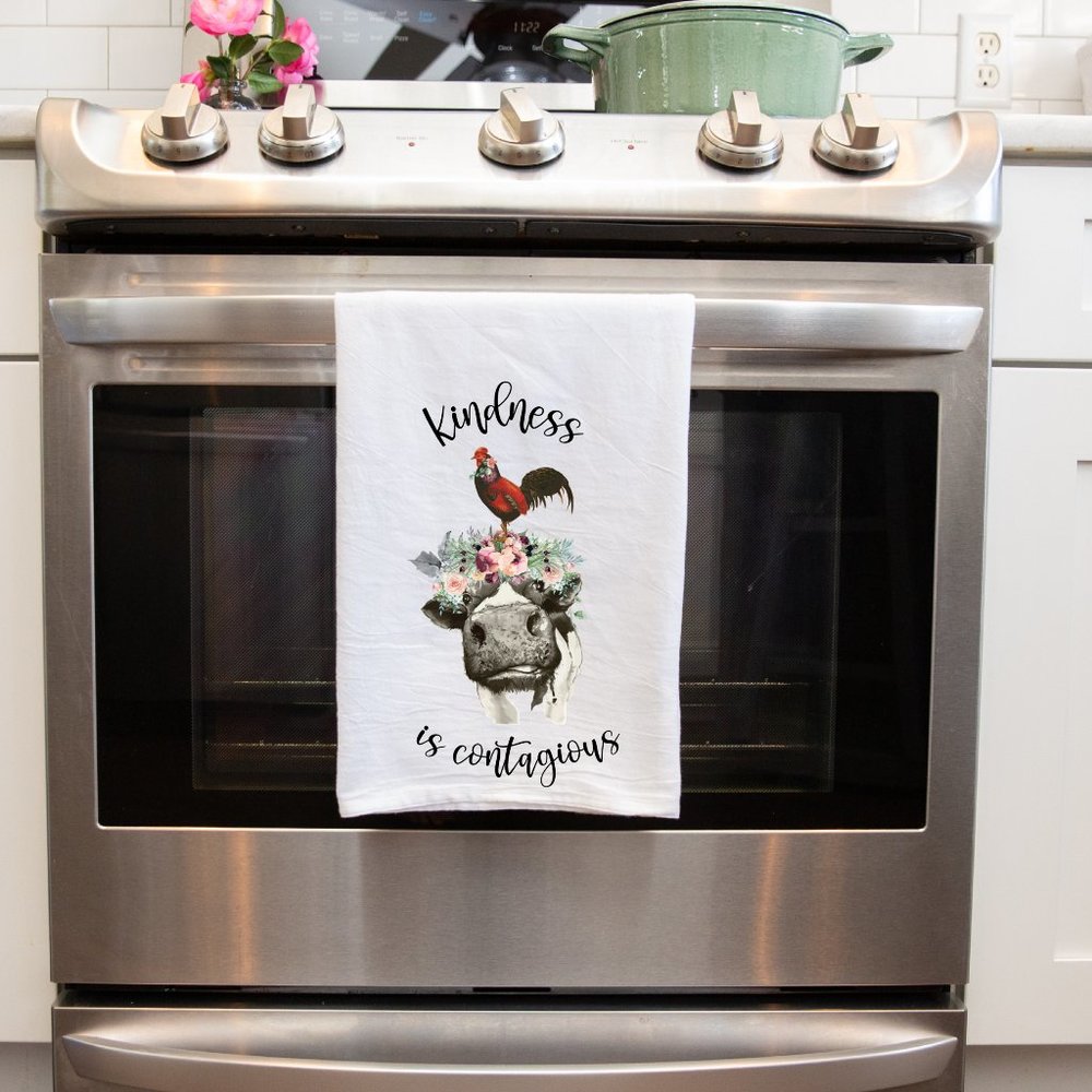 Farmhouse Kitchen Handmade Tea Towel Decorative Chicken Cow Floral Super Cute